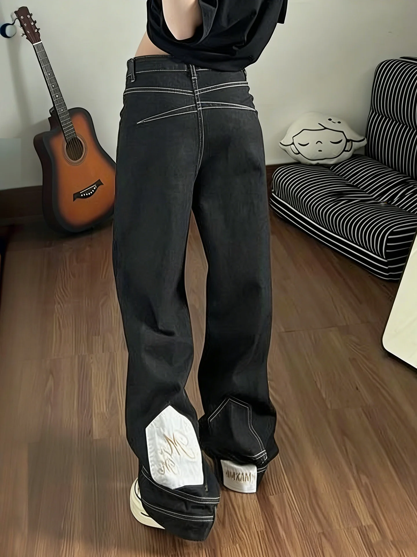 

Мужские джинсы Original Cow Denim прямого кроя с эффектом потертости, в стиле High Street, повседневные, свободного кроя, весенняя коллекция