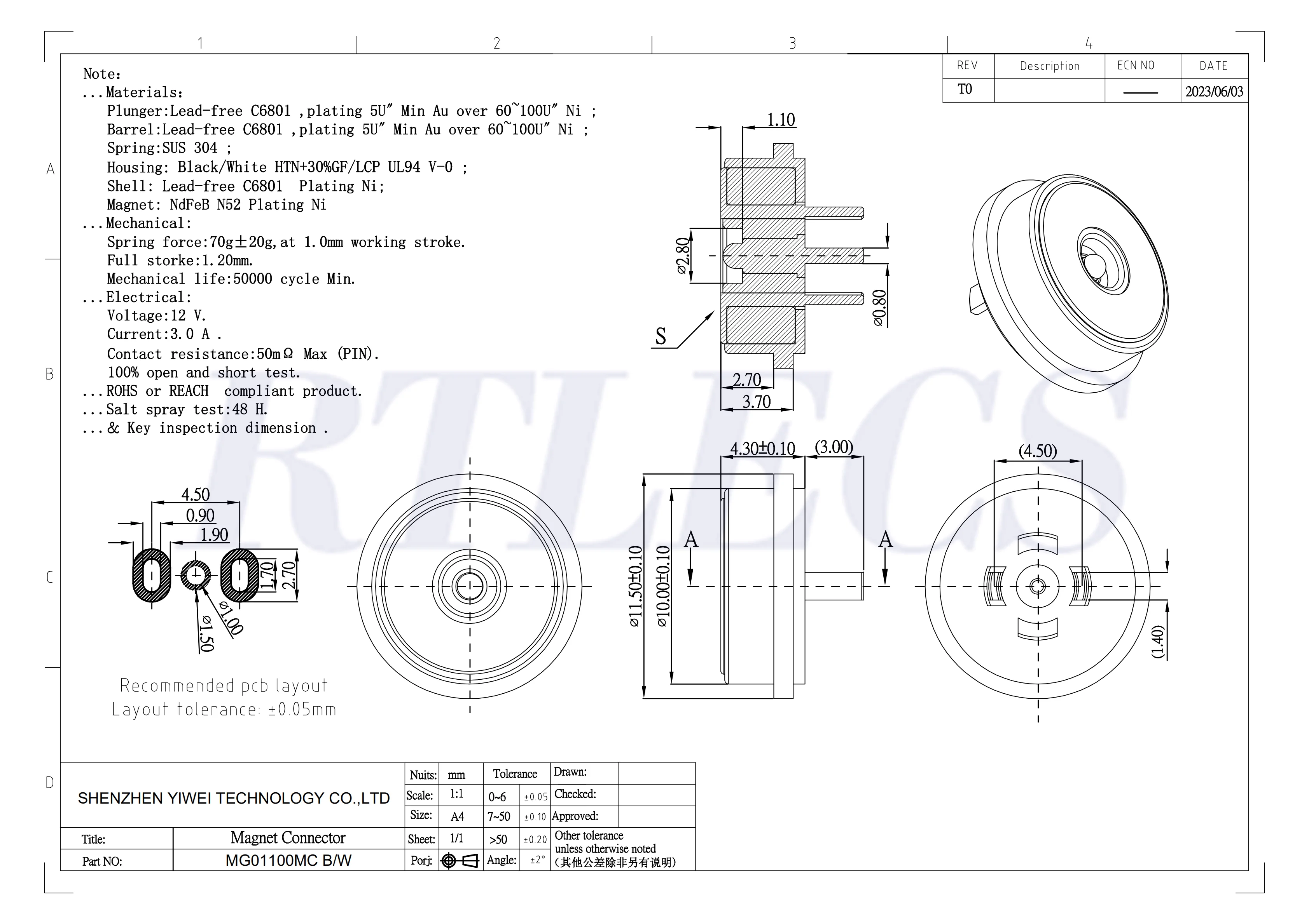 1Set Runde Horizontale Montage Löcher 3A Strom Wasserdichte Magnetische Pogo Pin Stecker Power Ladegerät USB Kabel Männlich Weiblich – Detail 9