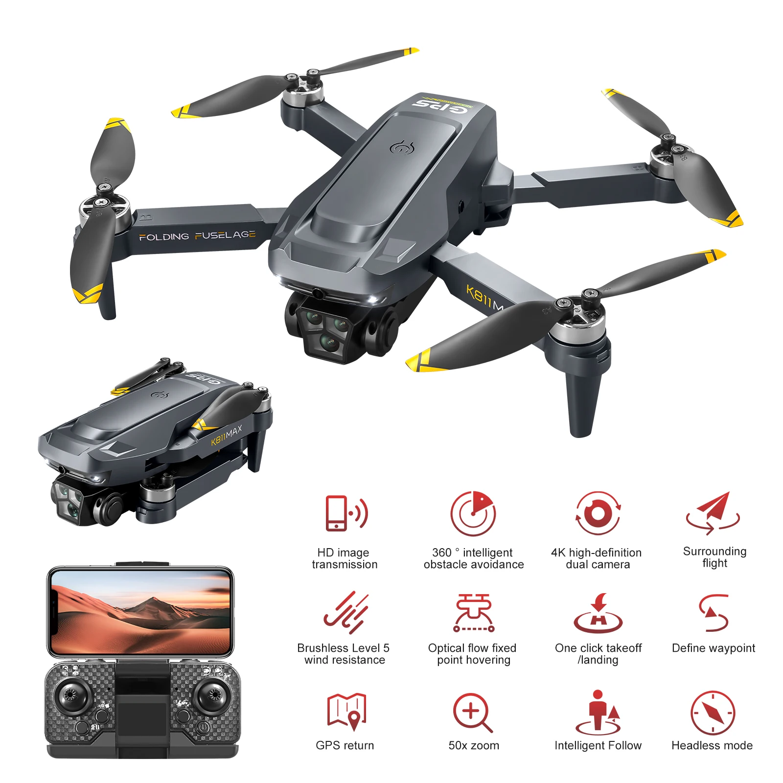 Xiaomi K811MAX Brushless GPS Automatic Return Drone Aerial Camera Four Axis Aircraft Obstacle Avoidance Remote Control Aircraft