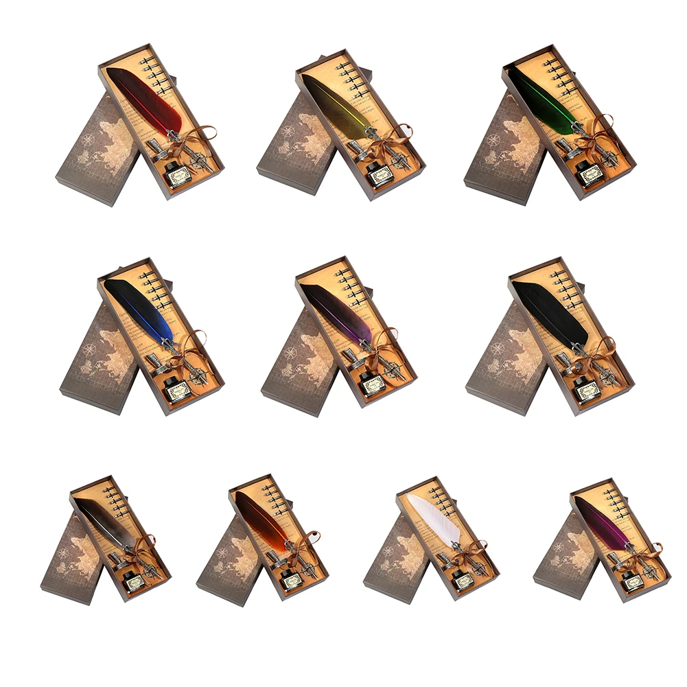 

Retro Calligraphy Feather Dip Pen Writing Ink Set Stationery Quill Fountain Pen