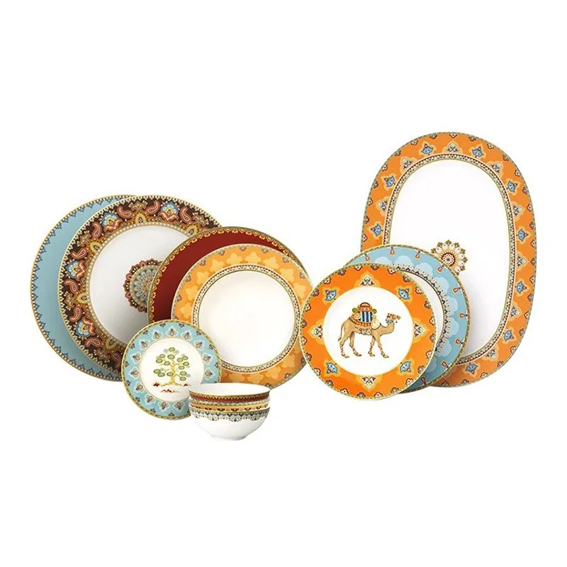 

European Bone China Plate Bowl Household Luxury Middle Eastern Dopamine Tableware