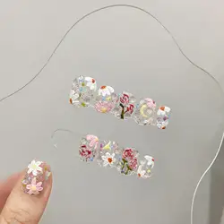 10pcs Handmade Short Square Press on Nails Hand-painted Summer Small Fresh Flowder Fake Nails with Glue Acrylic Nails Press Ons