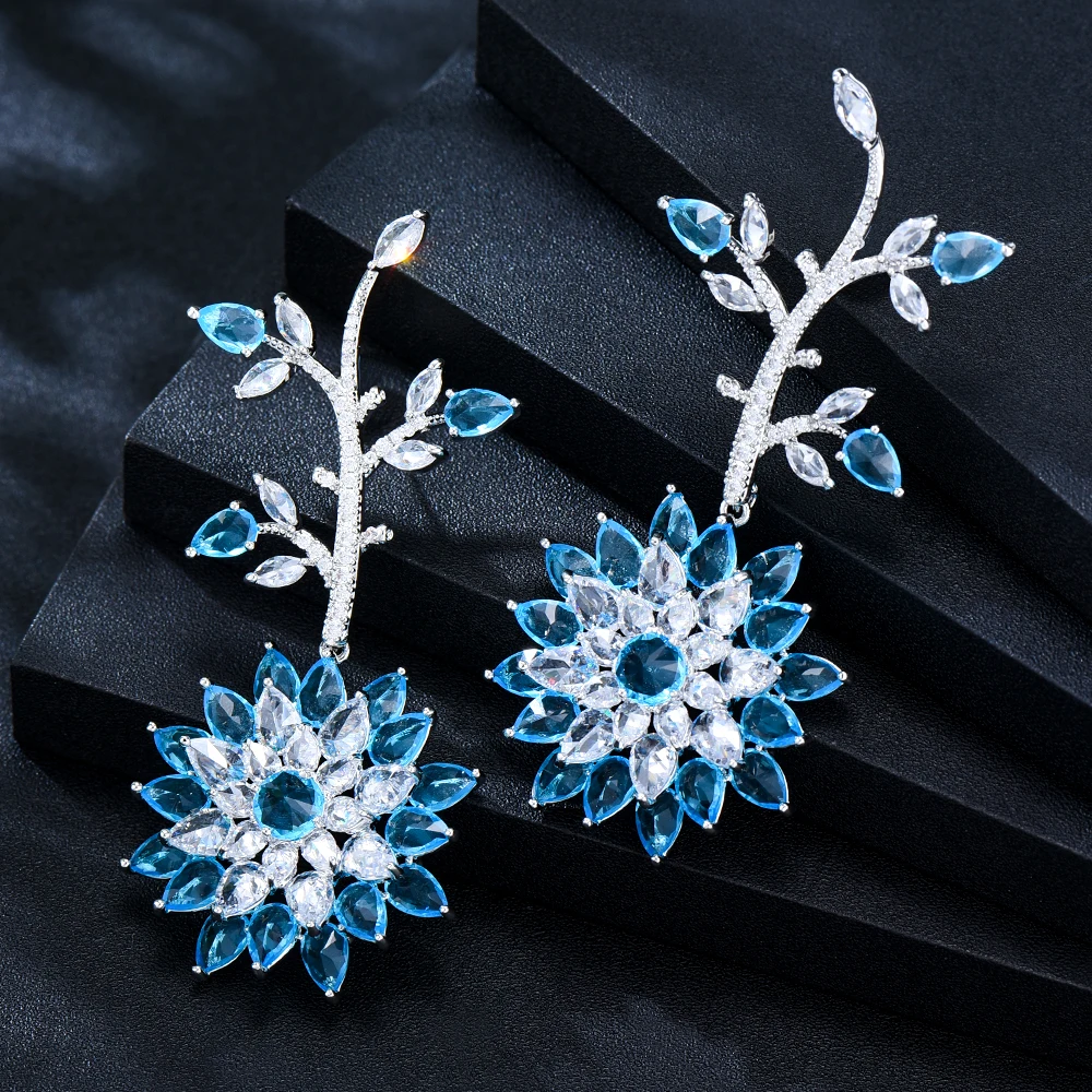 

GODKI Trendy Flower Boom Earrings For Women Wedding Cubic Zirconia Dubai Bridal Earrings Costume Jewelry 2024 Summer Party