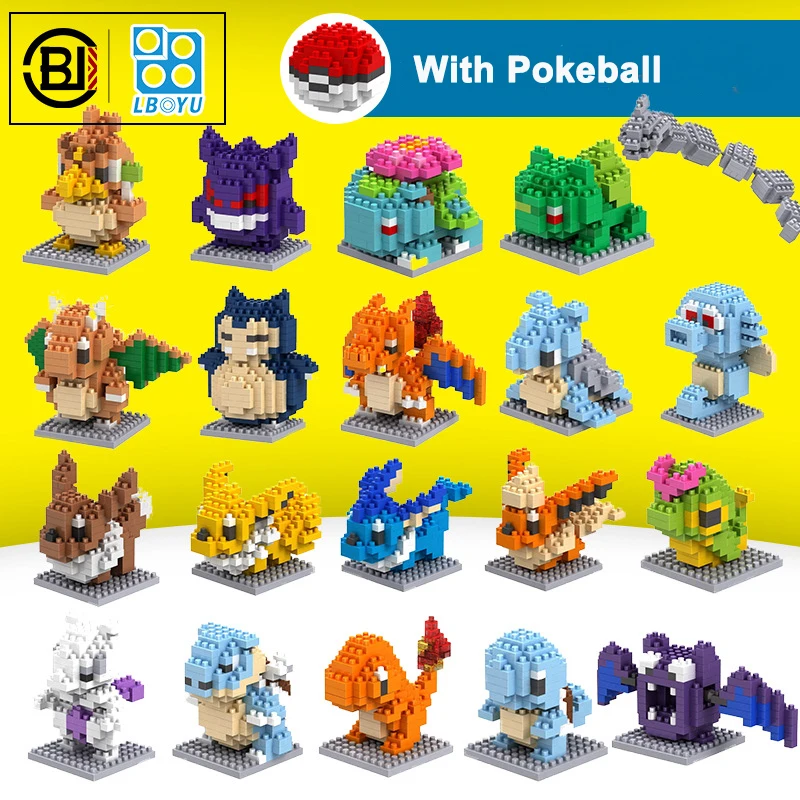 

Pokemon Micro Building Blocks Gengar Mewtwo Eevee Snorlax 3D Model Farfetch'd LBOYU Mini Brick Figures Toy With Pokeball