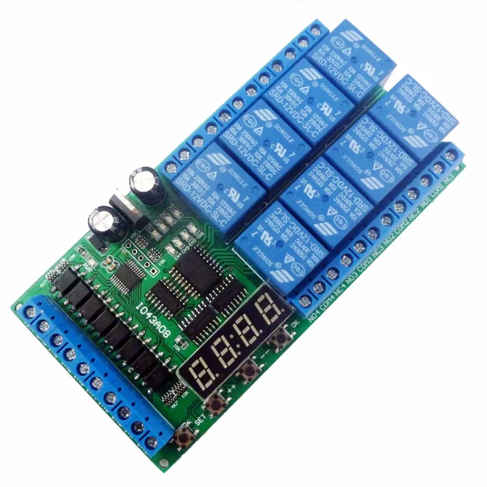 

DC 12V 8 Channels Multifunction Timer Delay Relay Board Time Switch Timing Loop Interlock Self-locking Momentary Bistable