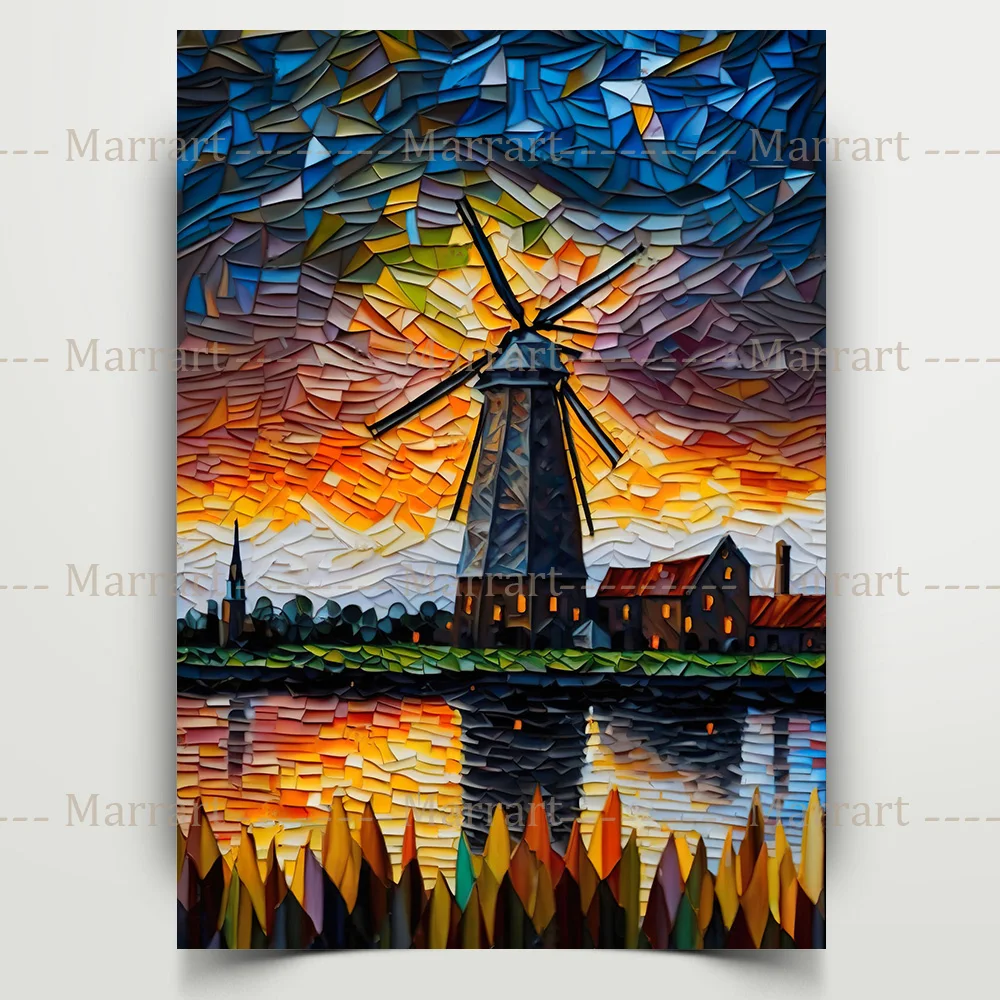 منظر مدينة سياحي لوحة زيتية طباعة ملصق ، كولوسيوم روما ، قلعة الخيال ، برج إيفل ، الأهرامات ، ديكور فن الطباعة على الحائط