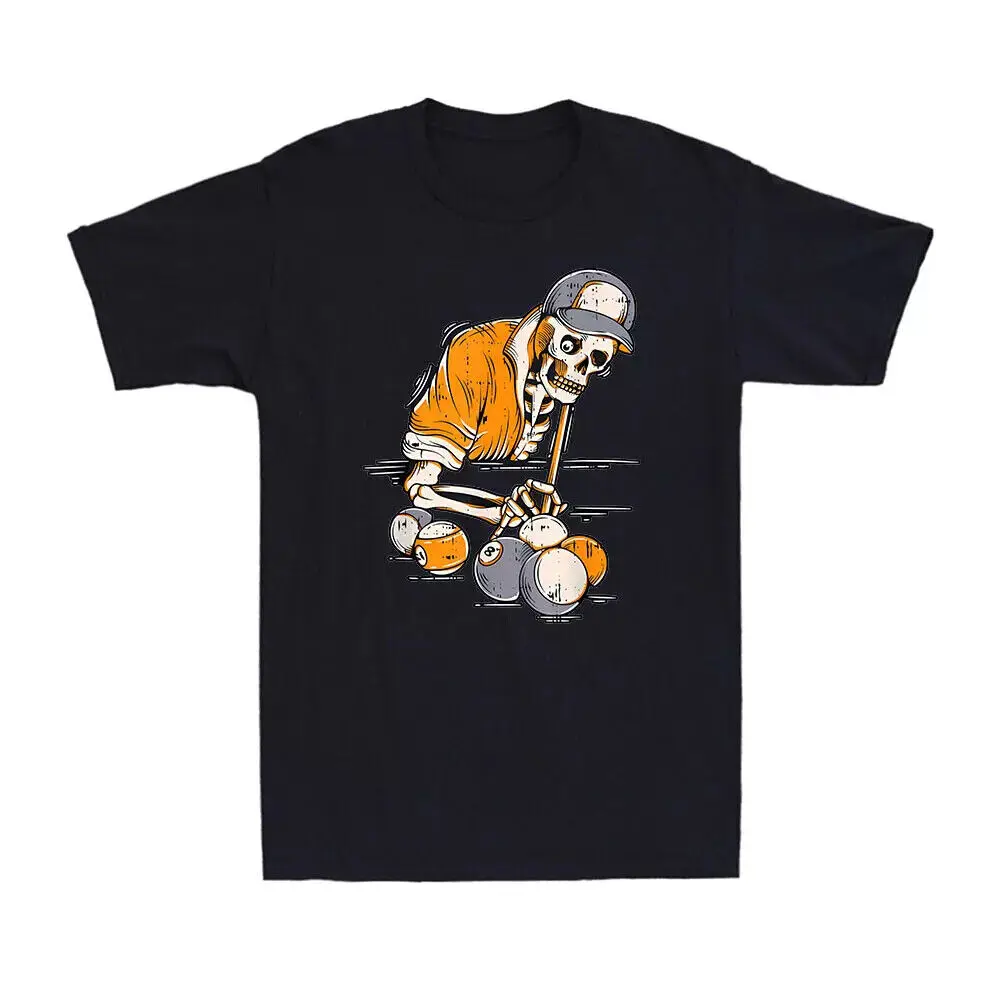 Skeleton Playing Billiard Lazy Halloween Costume Skull Sportsman Men's T-ShirtHigh Quality 100%Cotton Short Sleeve