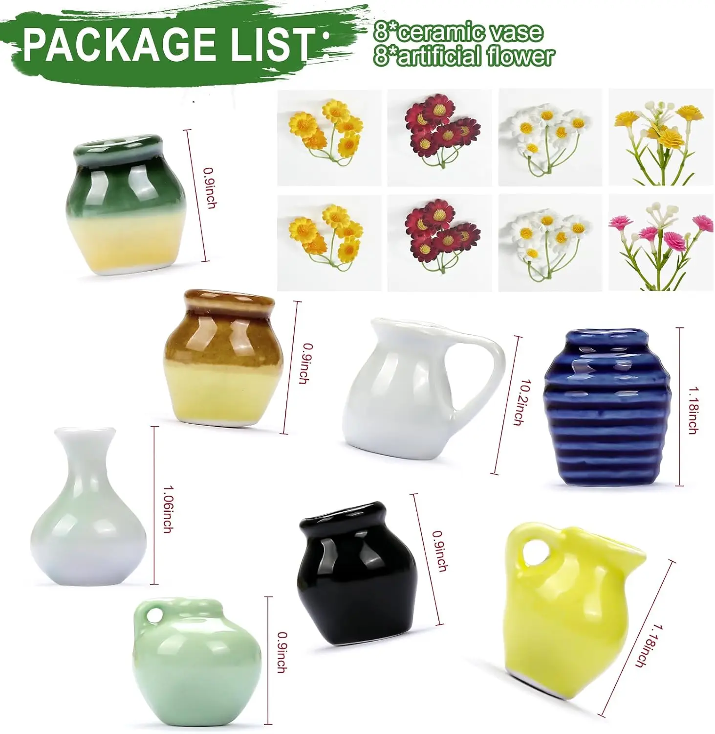 16pc Mini Vase Magnets & Flowers, Ceramic Fridge Decor, Cute Tiny Bud Vases for Office Locker, Novelty Gift for Teacher Mom Plant Lover
