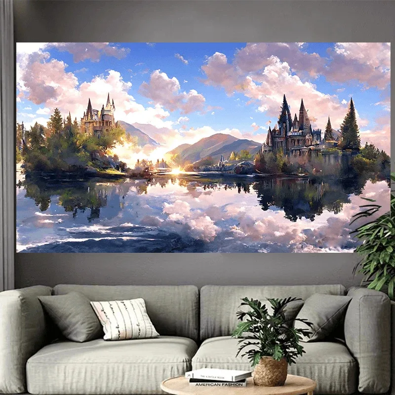 VIKAMA Hogwarts السماء المرصعة بالنجوم المناظر الطبيعية نسيج واضح اللون الطباعة غرفة المعيشة غرفة نوم ديكور السرير جدار معلق على الحائط