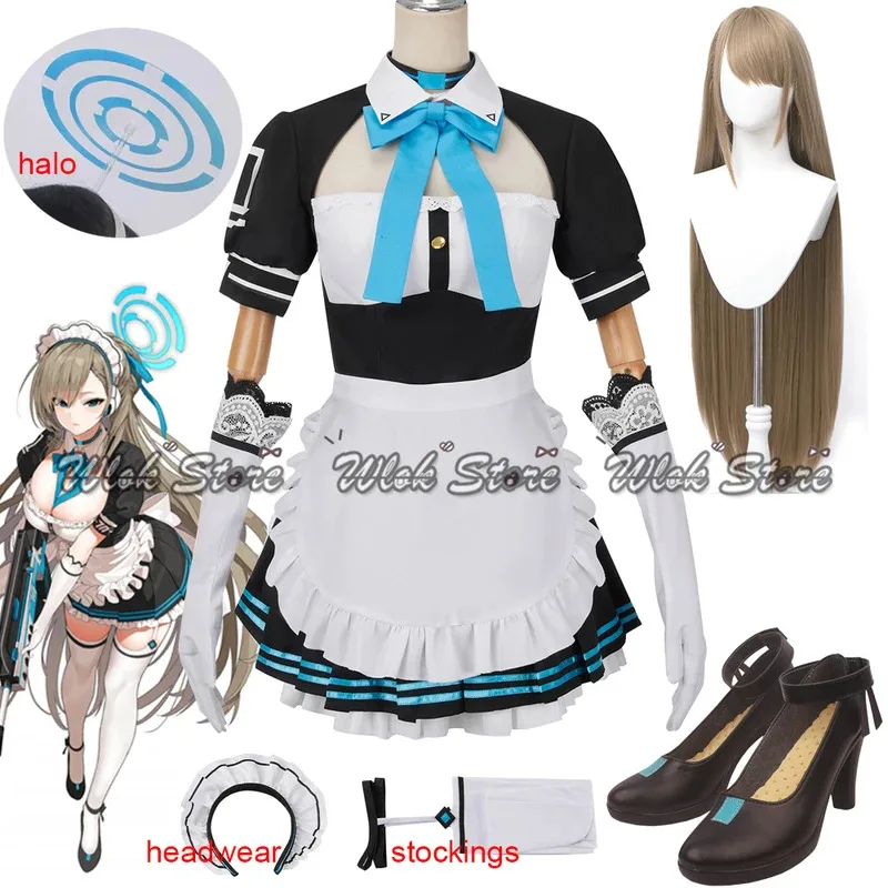 Zizi 2025 لعبة الأزرق الأرشيف Itinose Asena تأثيري حلي فستان خادمة النساء الفتيات هالوين حفلة كرنفال لعب الأدوار ملابس شعر مستعار H