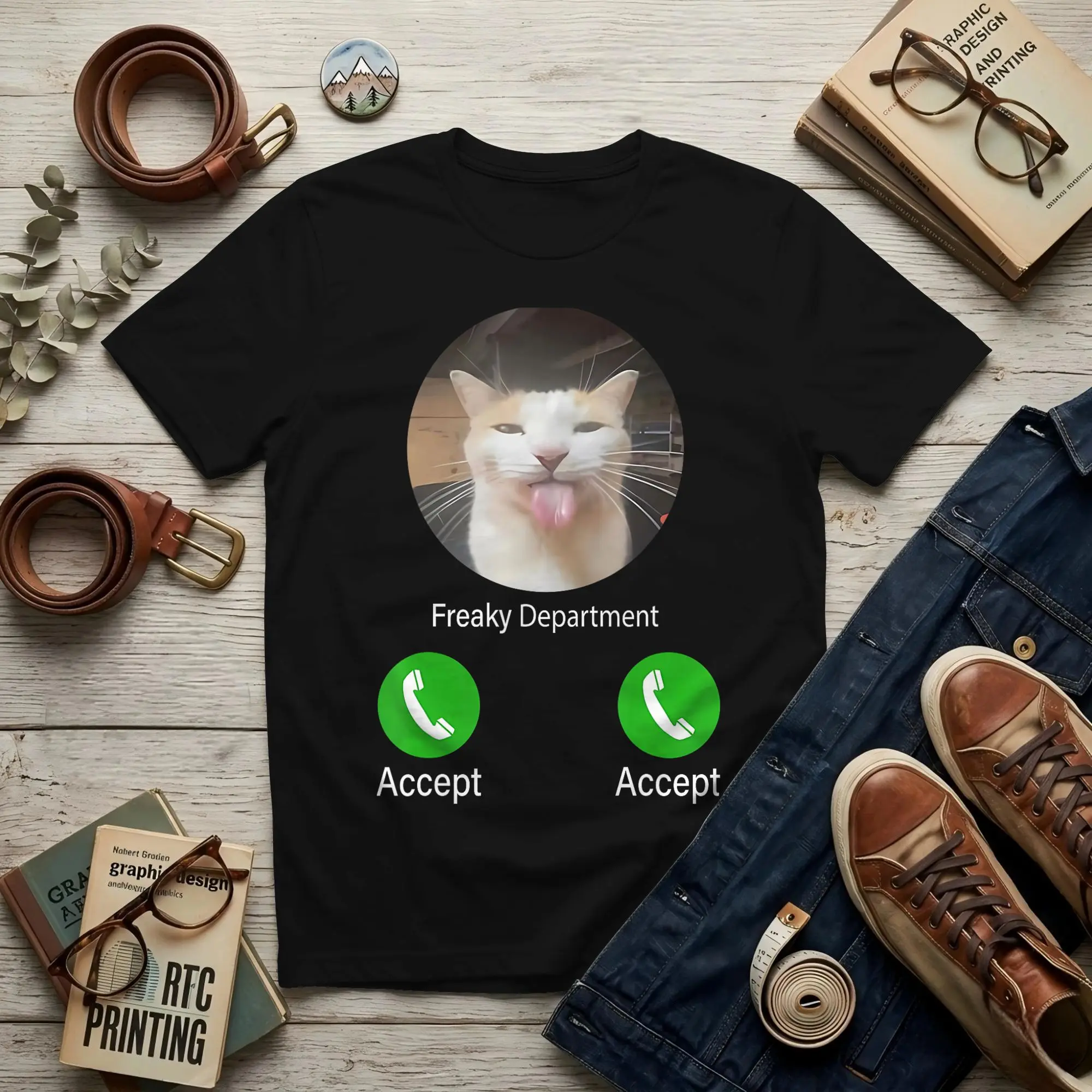 Freaky Department Funny Meme Men's T Shirt  Cat Vintage Tees Short Sleeve Round Neck 100% Cotton Graphic Tops T-Shirt