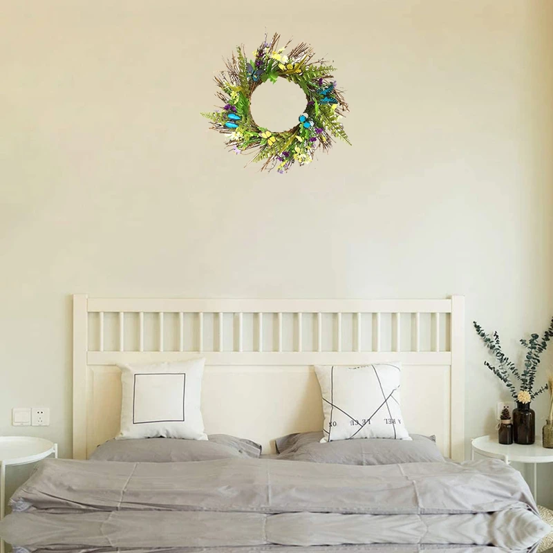 Corona decorativa de margaritas para puerta Delantera, corona de primavera con mariposa y hojas verdes, decoración de boda, Verano