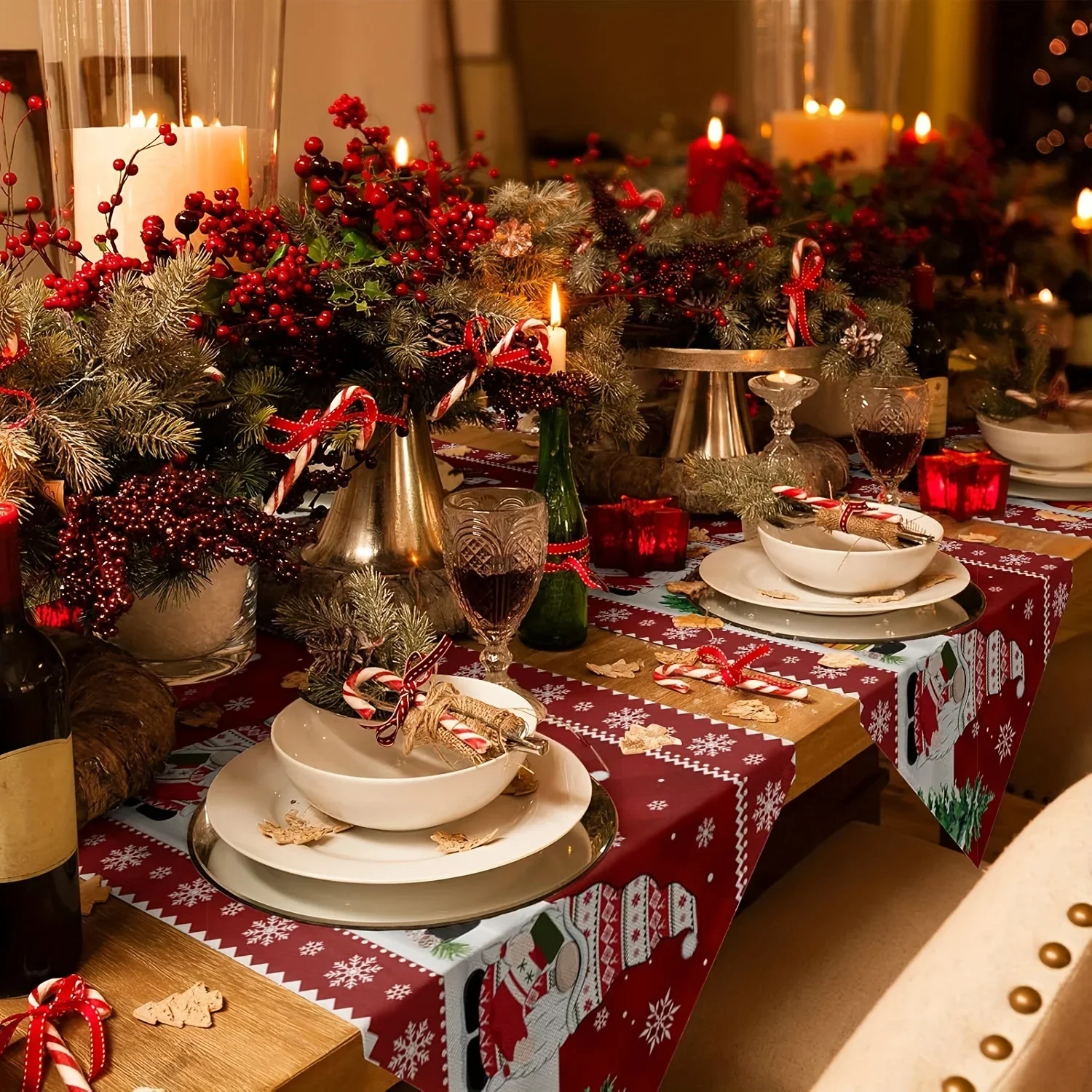 Christmas Gnome Snowflake Linen Table Runners Holiday Party Decor Reusable Kitchen Dining Table Runners Christmas Decorations
