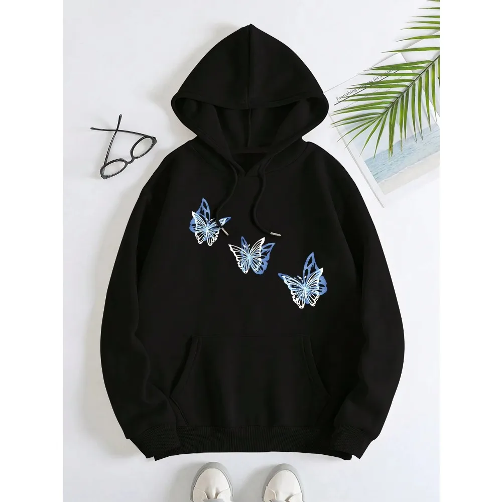 الرجال النساء هوديي موضة هوديي غير رسمي Preppy اللون فراشة طباعة 2025 الخريف الشتاء الدافئة الرياضة كم طويل بلايز تنفس #1