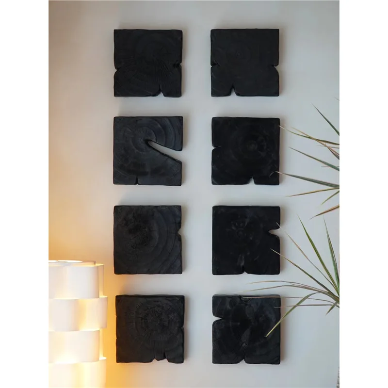 Rock wabi-**** vento bloco de madeira carbonizada arte pingente parede decoração casa varanda corredor tira de madeira decorativa