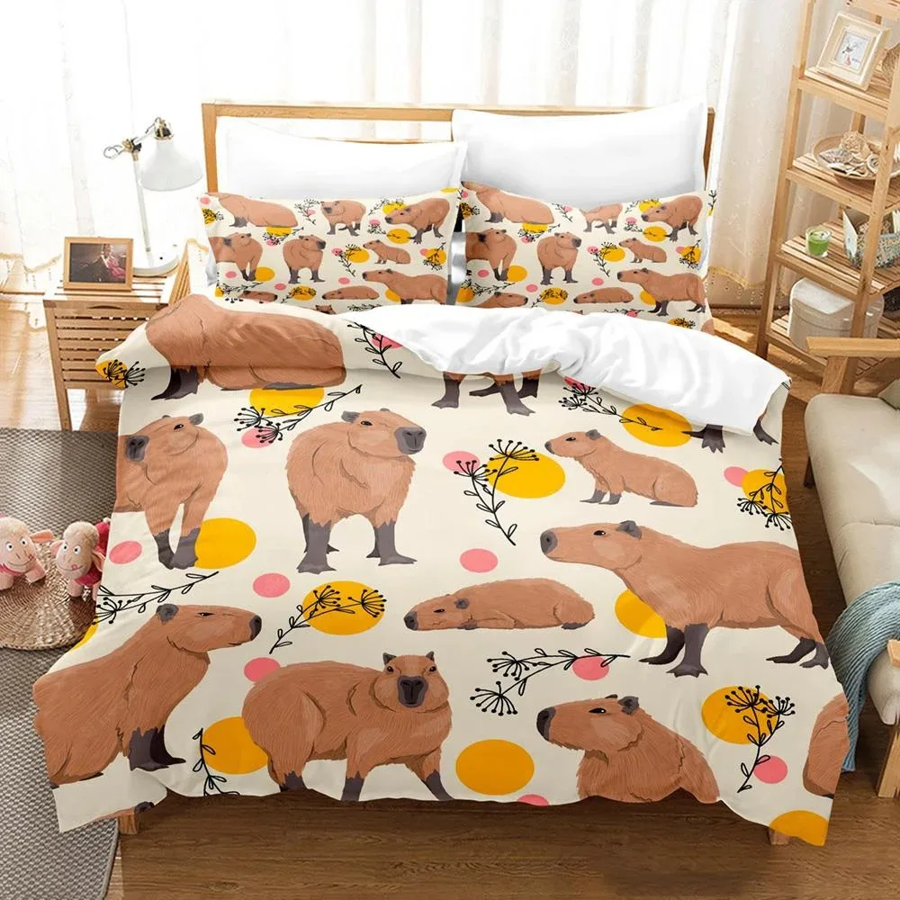 

2023 Kawaii Capybaras Bedding Set Single Twin Full Queen King Size Bed Set Aldult Kid Bedroom Duvetcover Sets 3D bed cover set