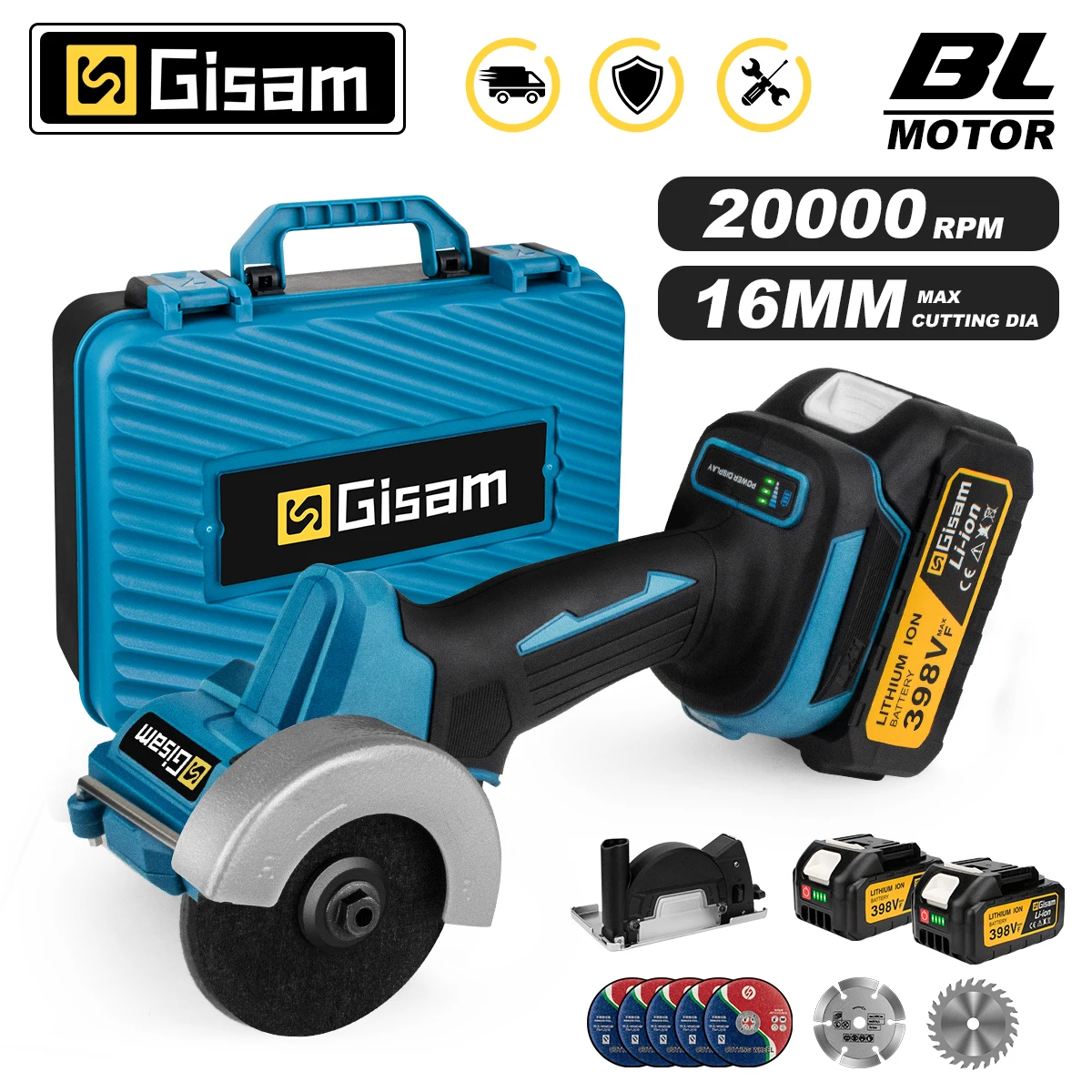 Gisam 76mm Brushless Angle Grinder Grinding Cutting Machine Cordless Electric Angle Grinder Power Tools for Makita 18V Battery