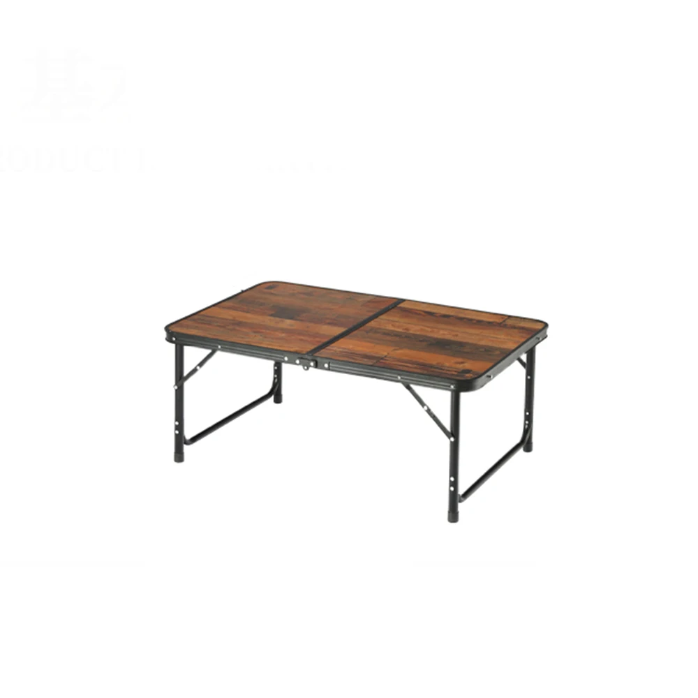 Folding Camping Outdoor Portable Easy To Clean Table Vintage Wood Grain Stable Aluminum Table For Camp Beach Backyard BBQ Party