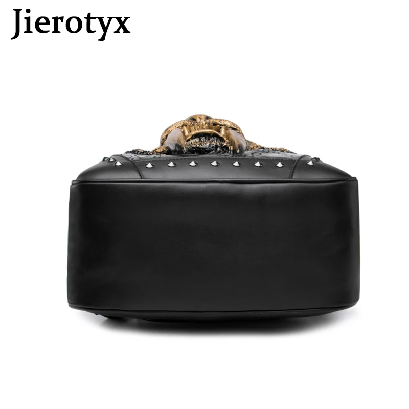 JIEROTYX Gold 3D Animal Head Backpack for Women Studded PU Leather Cool Laptop Backpack College School Bookbag Men Gothic Style