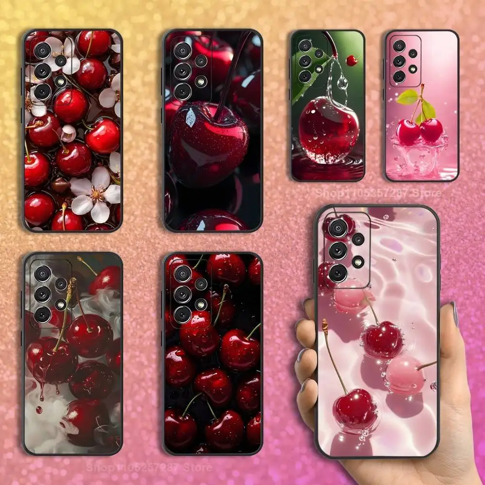 

Cute Fruit Cherries Phone For Samsung S22,Ultra,S25,S24,S23,FE,Plus,S21,S20,Lite,S10,S9,Soft Silicone Black