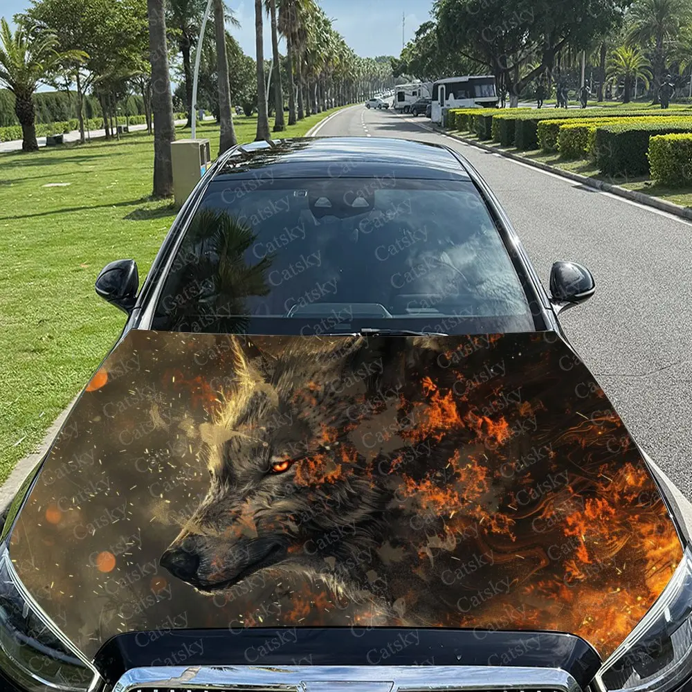 

Powerful Fiery Wolf Car Hood Stickers - Self-Adhesive, Waterproof and Durable Vinyl Wrap, Decorate And Protect Your Car - The Gi