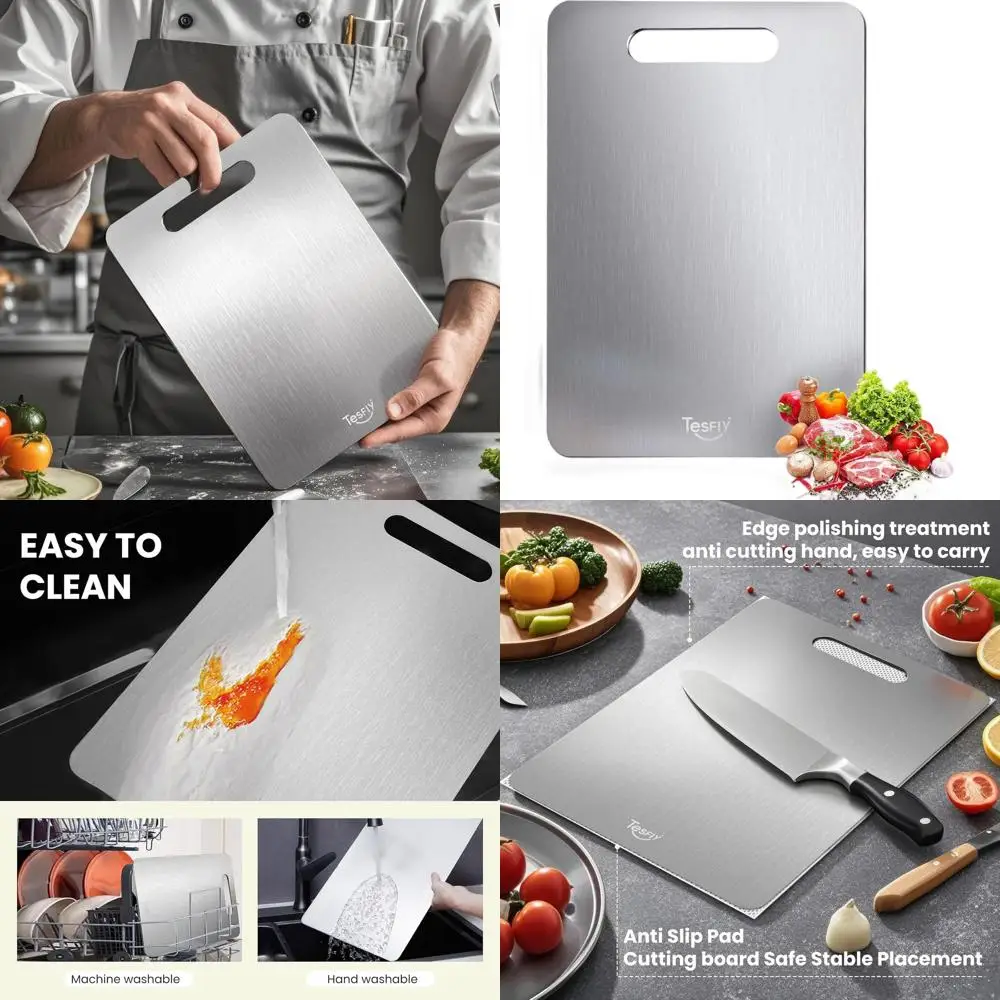 

Двусторонняя разделочная доска из чистого титана — большая, идеально подходит для мяса, фруктов и овощей, легкая чистка