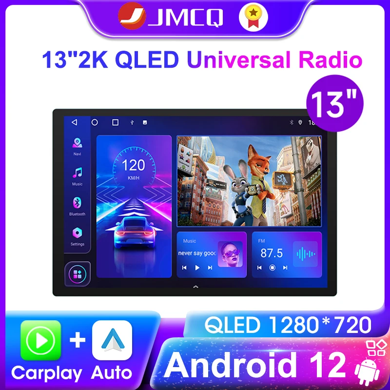 

JMCQ 2Din 13 inch Android 12 Car Radio 2K 1920*1200P QLED Universal Multimedia Player CarPlay For Nissan Toyota Honda Volkswagen