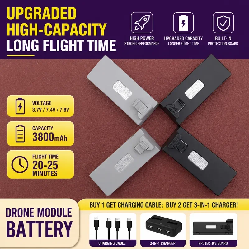 for E88 Drone Battery 3.7V Lithium Large Capacity Long Battery Life Replacement for Model Aircraft Multi-style Quadcopter