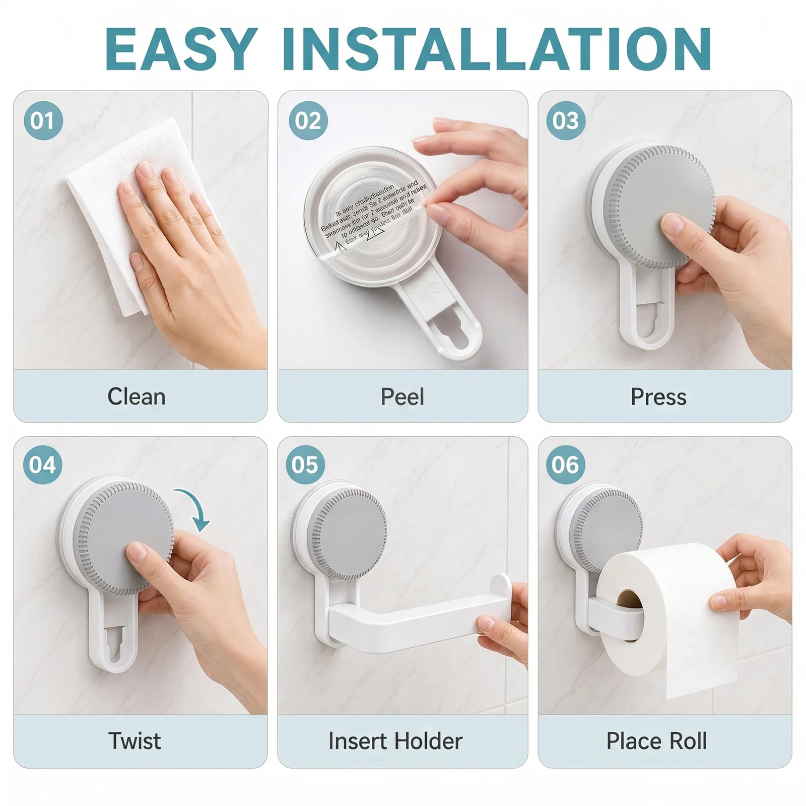 Bathroom Toilet Paper Holder Vacuum Suction Cup Wall Mount Dispenser with Phone Shelf for Tile Glass Surfaces Durable ABS