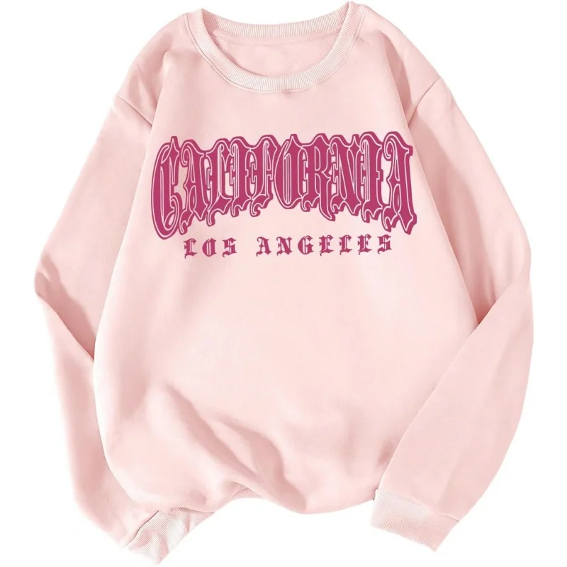 2024 New Trendy Women's Letter Pattern Printed Sportswear Pink Long Sleeve Round Neck Hoodie