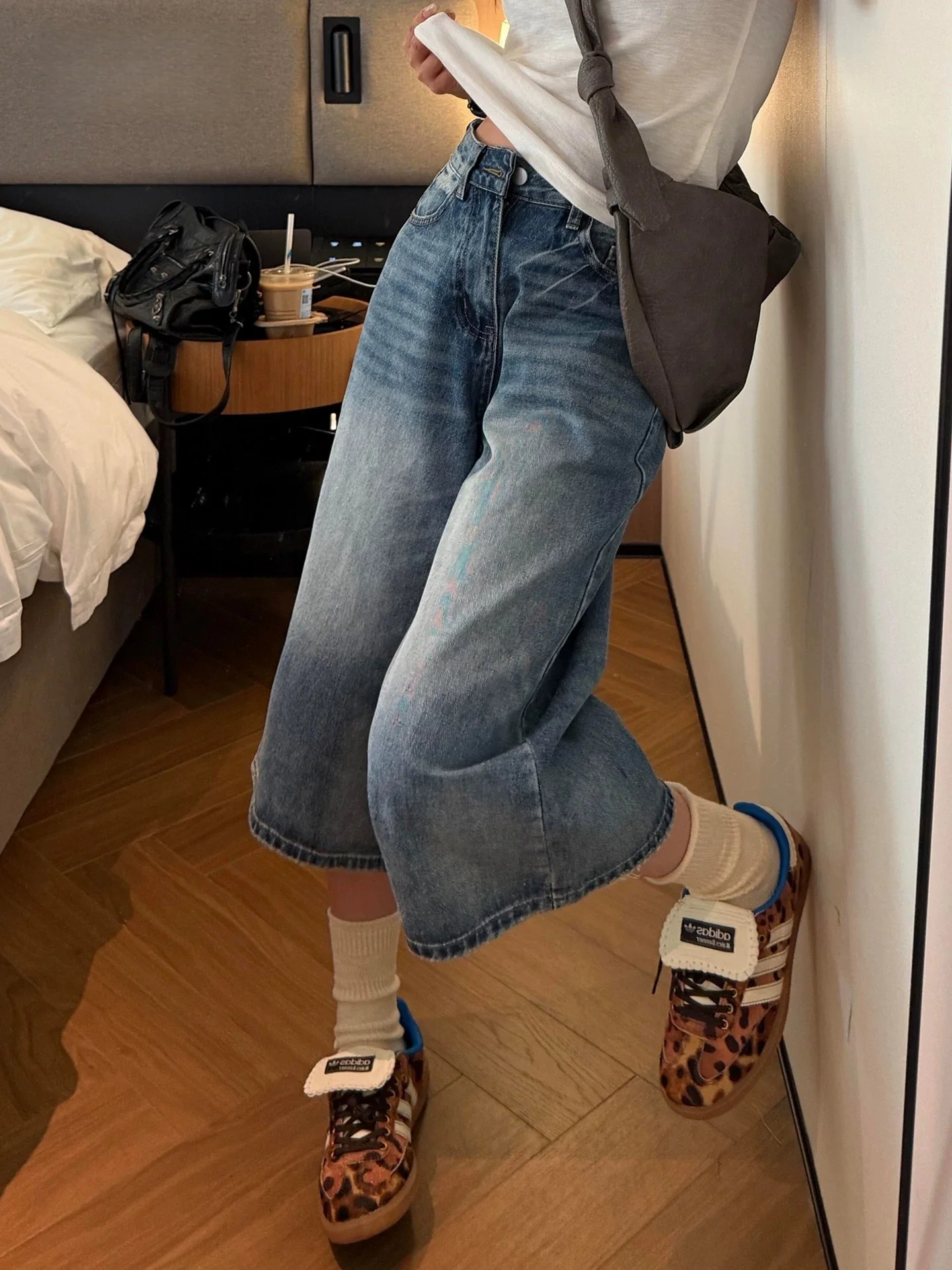 American Style High Waist Draped Loose Wide Leg Jeans Women's Summer New Seven-Foot Slimming Straight Cut Jeans