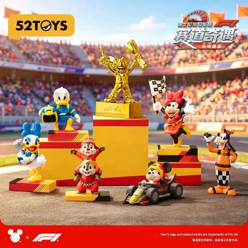 52TOYS Mickey Friends F1 Race Day Figure Blind Box Donald Duck Doll Ornament Model Cute Desktop Decoration Mystery Bag Toy Gift