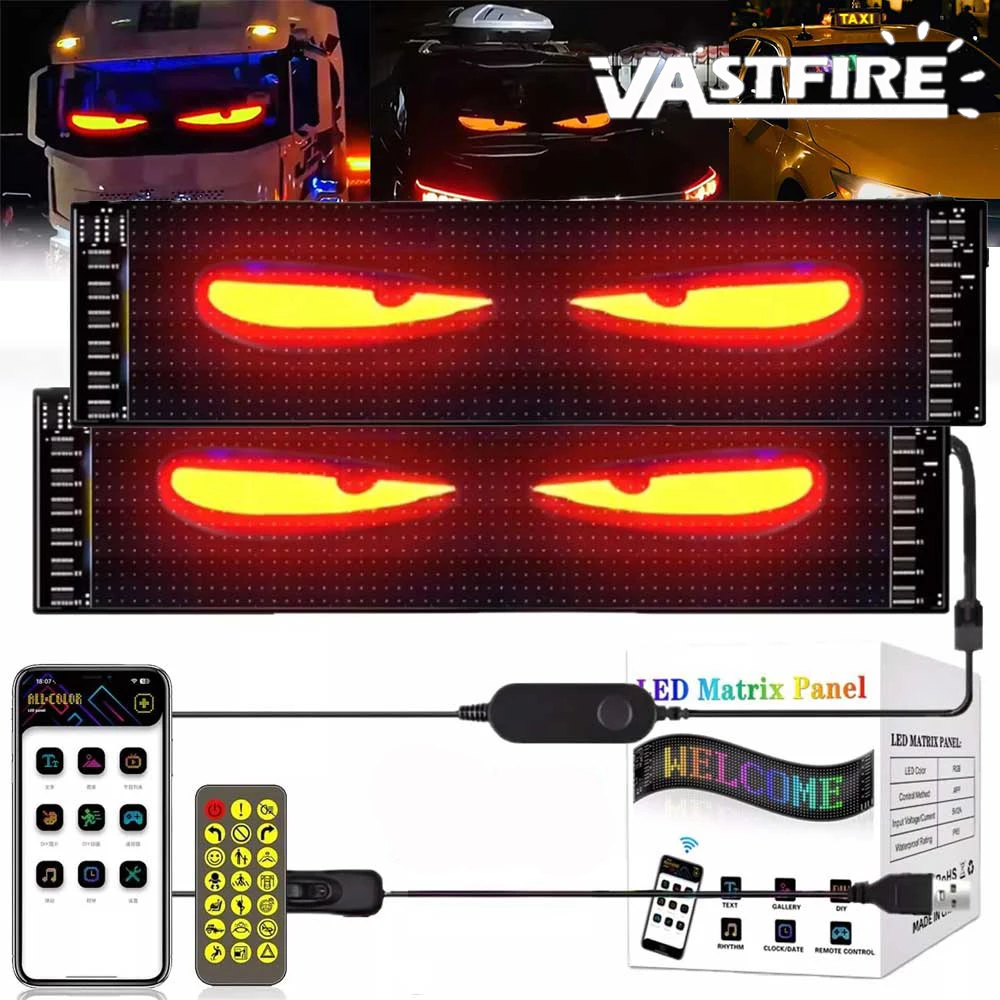 Dynamic Devil's Eye Truck Windshield Scrolling Advertising  LED Car Sign RGB DIY App Control LED Panel Flexible Display Light