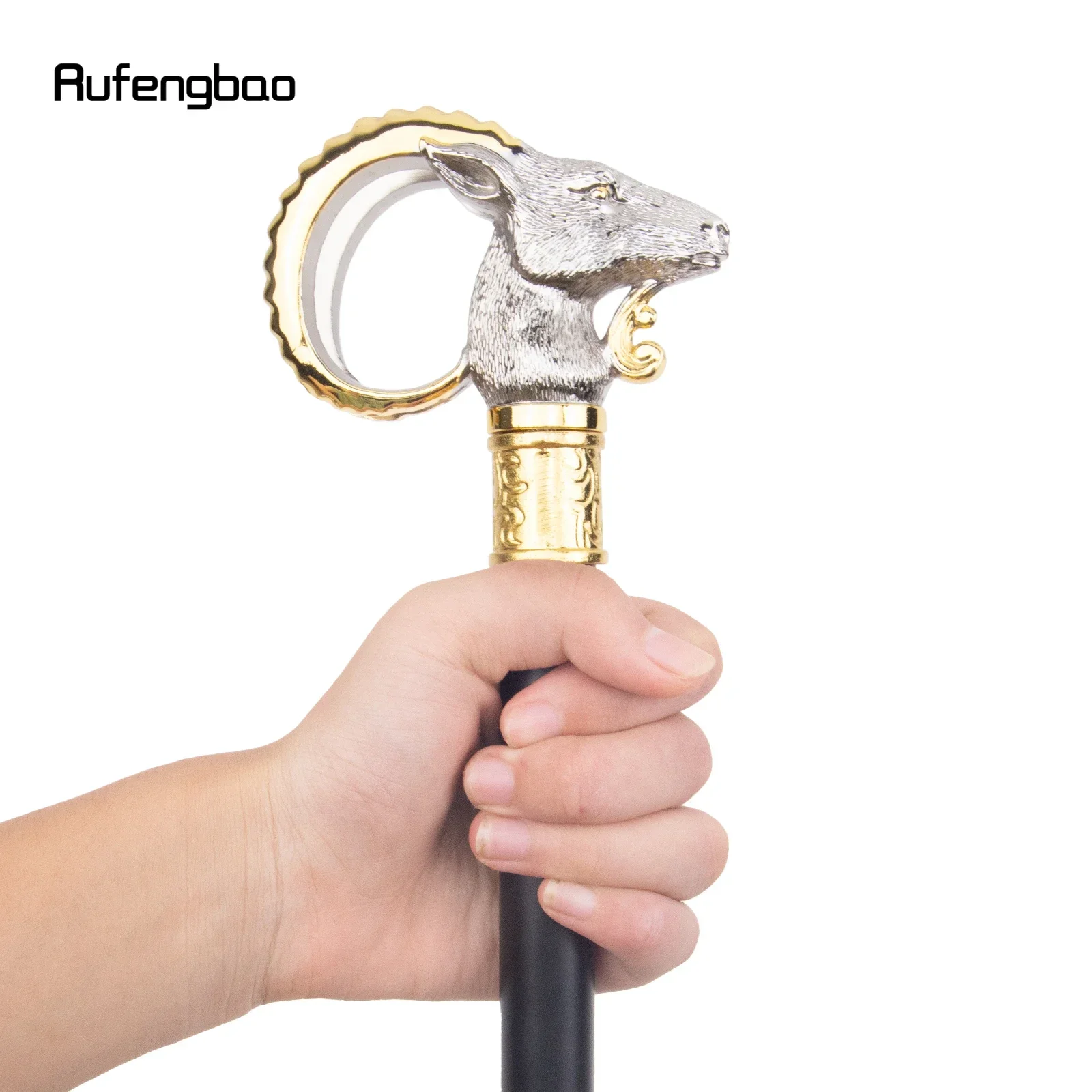 White Golden Goat Sheep Animal Single Joint Fashion Walking Stick Decorative Cospaly Party Walking Cane Halloween Crosier 91cm