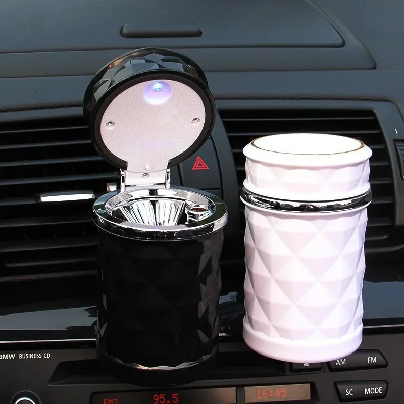 Car Ashtray With LED Light Portable Alloy Ash Tray Aluminum Cup Smokeless Auto Ashtray Flame Retardant Cigarette Holder Box