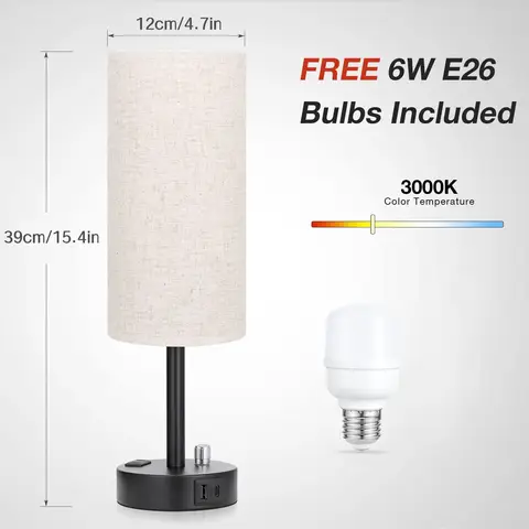 बेडरूम के लिए काला बेडसाइड लैंप, USB A + C चार्जिंग पोर्ट के साथ टेबल लैंप, 3 रंग तापमान, बल्ब के साथ पूरी तरह से मंद डेस्क लैंप 8 best sales काला टेबल लैंप - №3