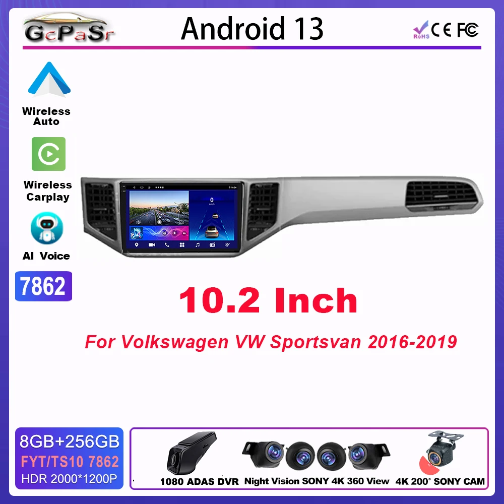 

10.2 Inch Carplay Android For VOLKSWAGEN VW SPORTSVAN 2016-2019 Bluetooth Car Radio Touch Screen Navigation Wifi 5G USB Display