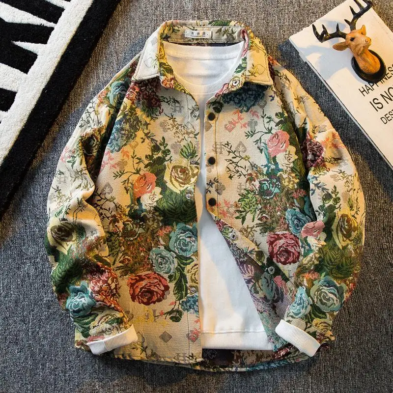 Men's retro floral embroidery high-end shirt autumn niche trendy casual men's long sleeved shirt jacket men shirts clothing
