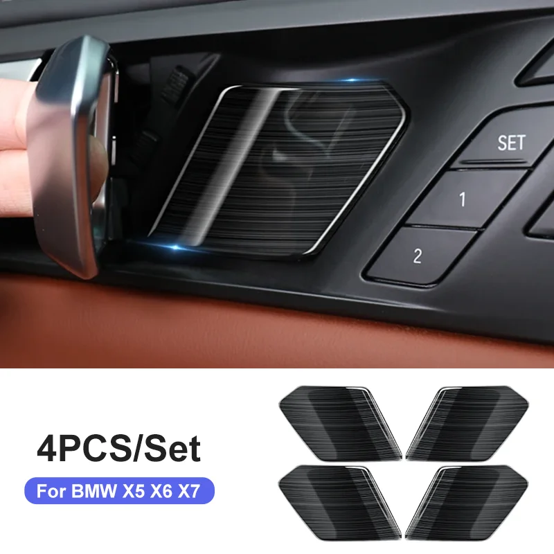 4PCS Car Inner Door Bowl Stickers Stainless Steel Door Handle Frame For BMW X5 G05 X6 G06 X7 G07 2019 2020 2021 2022 Accessories