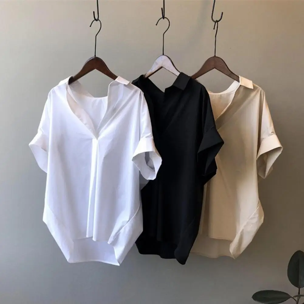 Lightweight Breathable Women Shirt Stylish Women's Summer Shirt Lightweight Lapel Short Sleeve Tops for Office Casual Wear Solid