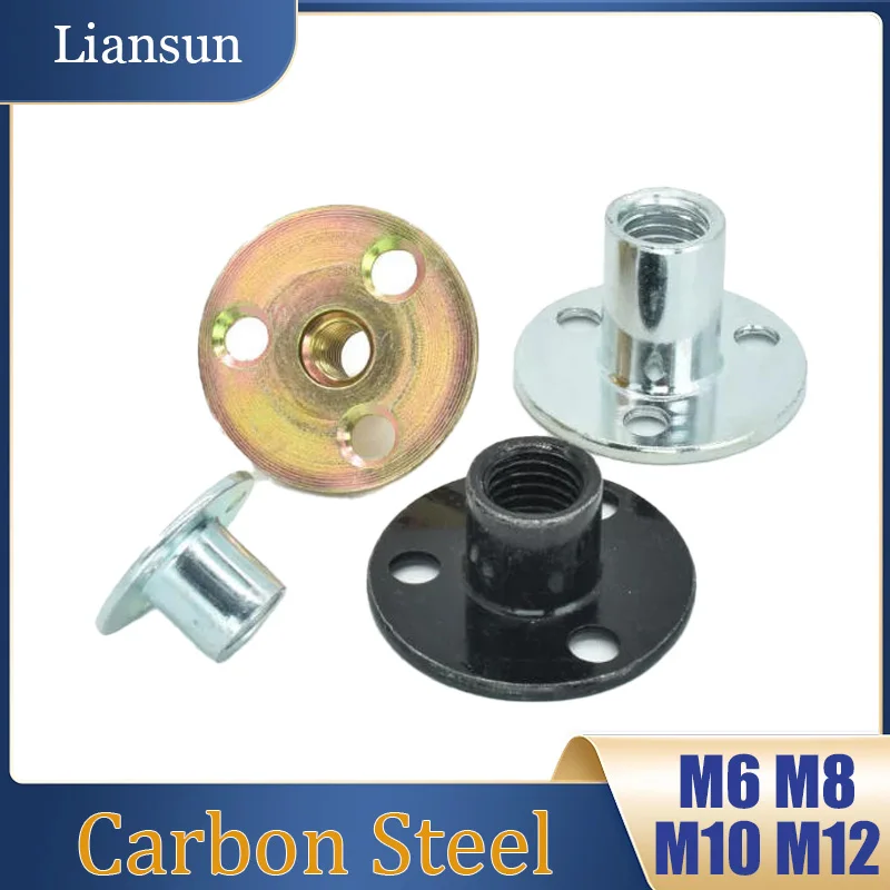 10/20PCS Three-Hole Iron Plate Nuts M6 M8 M10M12 White Zinc/Colored Zinc/Black Plating Carbon Steel T-Nuts Round Base Plate Nuts