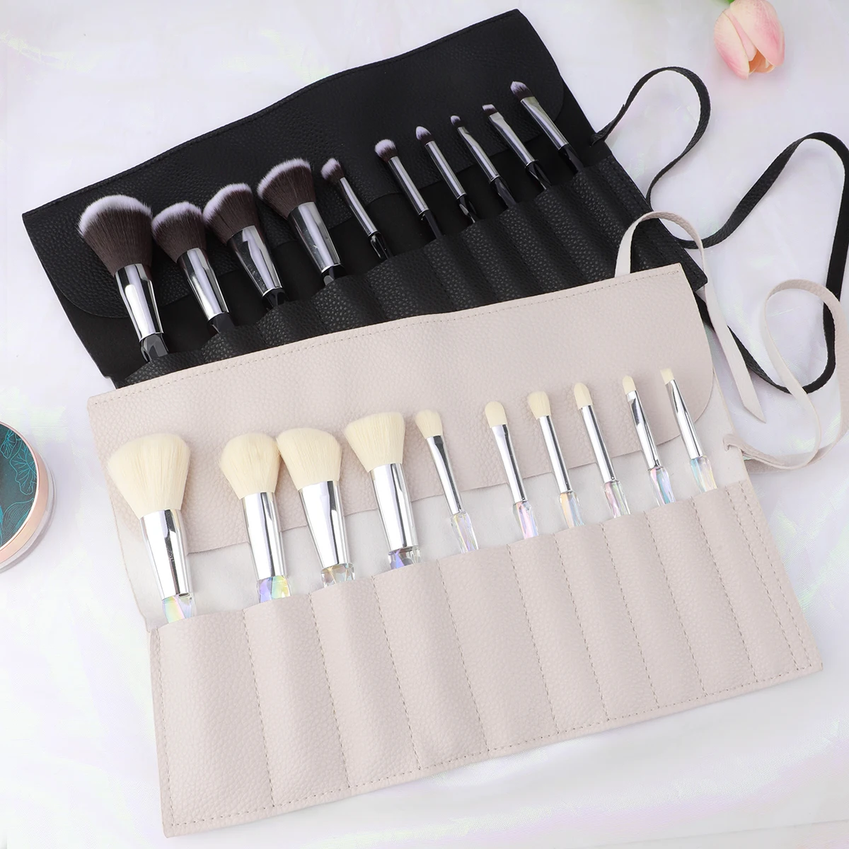 Roll Up Makeup Brush Holder, Makeup Brush Organizer, Travel Makeup Brushes Bag Cosmetic Bags Pouch For Women Eyebrow Brushes
