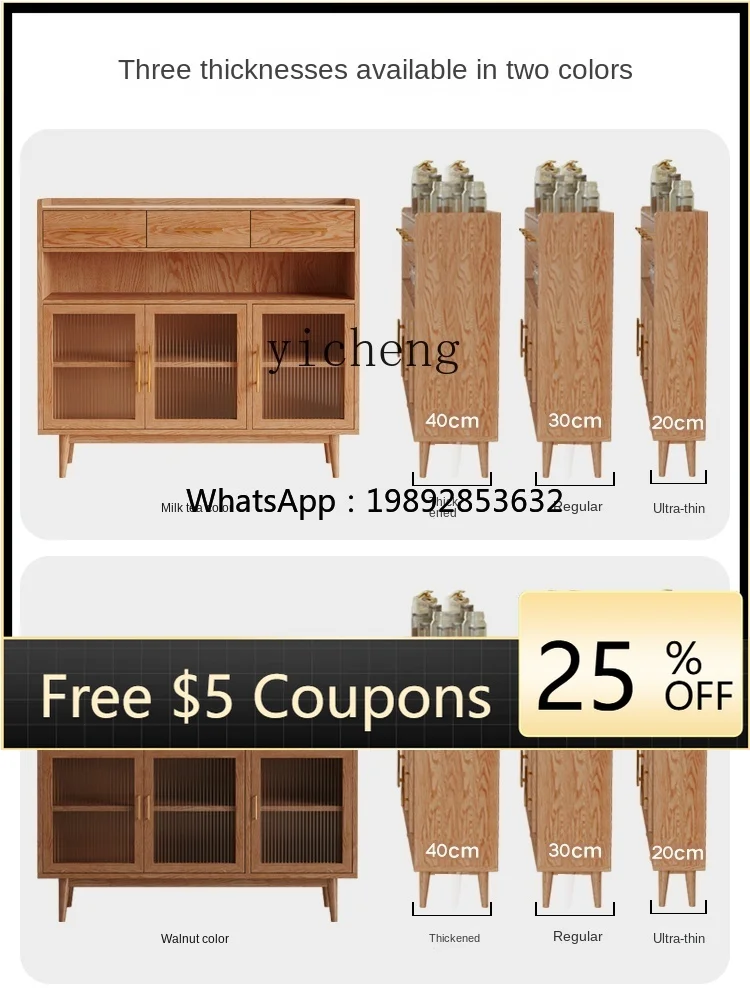 

Stone Plate Sideboard Cabinet Modern Living Room Solid Wood Tea Cabinet Wall Kitchen Locker with Door