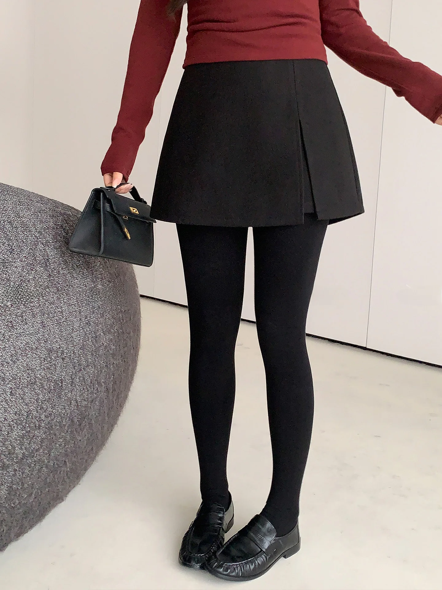 

Женские шерстяные брюки-юбка с разрезом по бокам, облегающие, простые, для повседневной носки, из смесового полиэстера