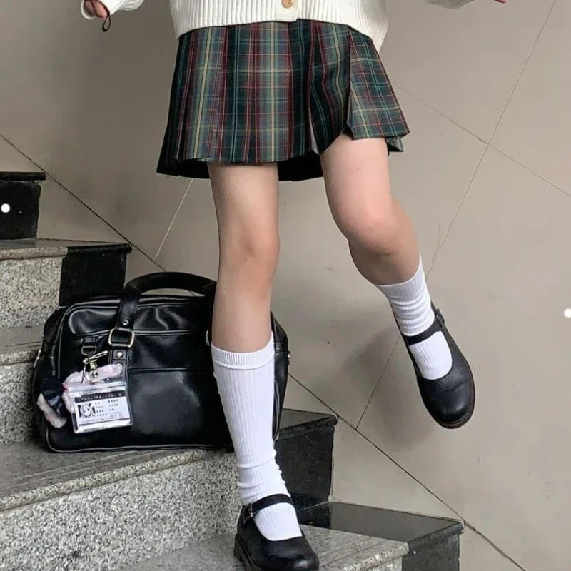 Japanese Jk Uniform Casual Style Christmas Green Red Color Scheme A Line Slim Thin Fashion Versatile Plaid Pleated Skirt Girls