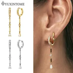 925 Sterling Silver Ear Needle Water Drop Pendant Chain Hoop Earrings Crystal Zircon Luxury Earrings Fashion Wedding Jewelry