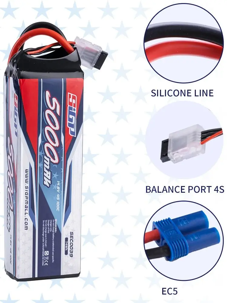 SIGP 4S Lipo-Akku 5000 mAh 6000 mAh für 14,8 V 70 C 100 C mit EC5 XT90 mit RC-Auto-Fahrzeugen, Flugzeug-Drohnen, FPV-Renn-Hobby