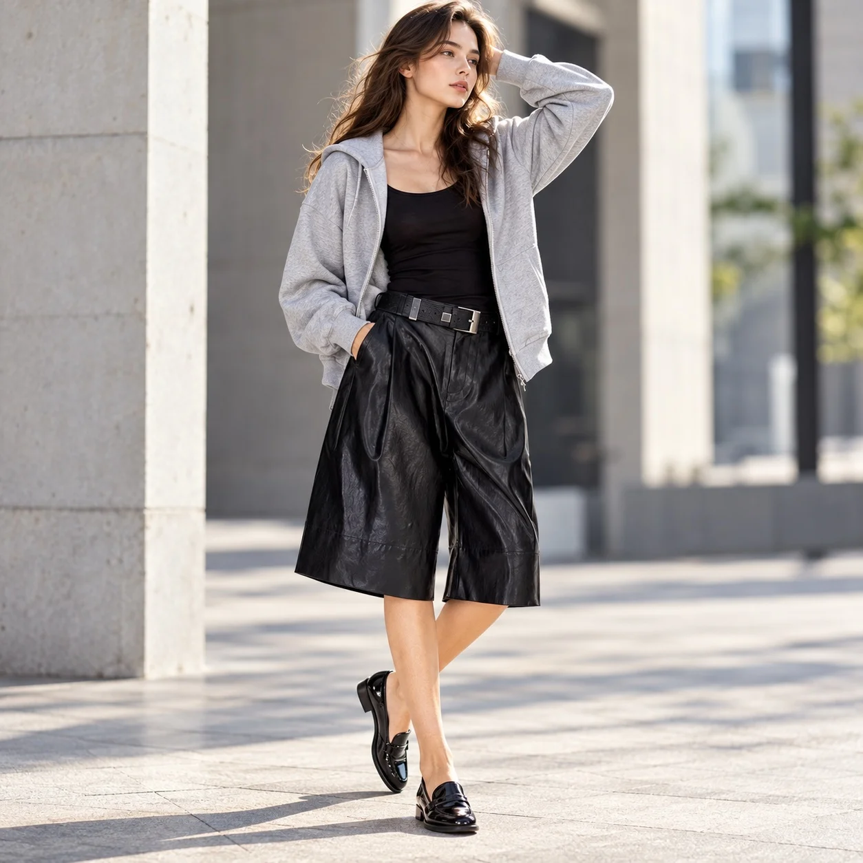 Loose Fit Wide Leg Pants Japanese Korean Casual with Cropped High Waist Regular Thickness No Stretch Pleated Spring Women Pants