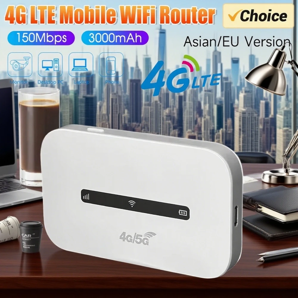 

4G LTE Wireless Internet Router 3000mAh 150Mbps Pocket Mobile Hotspot with SIM Card Slot Modem Router for Home Office Car Travel