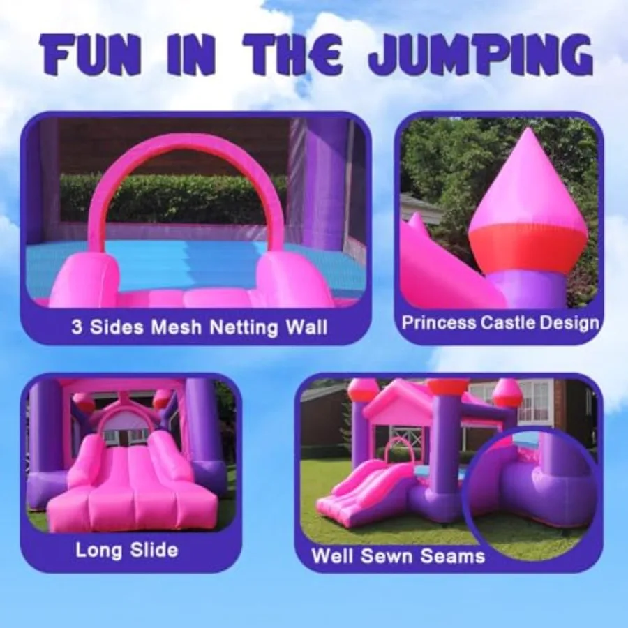 Casa inflável rosa do partido da casa do castelo do salto com ventilador de ar da categoria comercial incluído